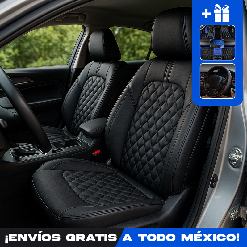 Funda para Asiento de Auto Universal Autra en Cuero Legítimo +REGALO: Juego Completo de Alfombras