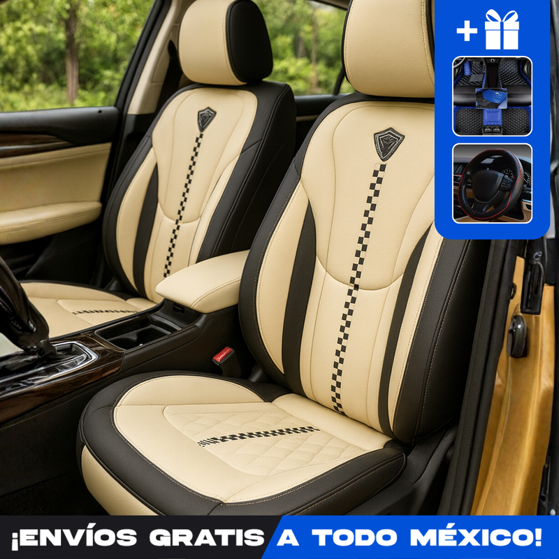 Funda Deluxe para Asiento de Auto en Piel Genuina Universal +REGALO: Alfombra Completa