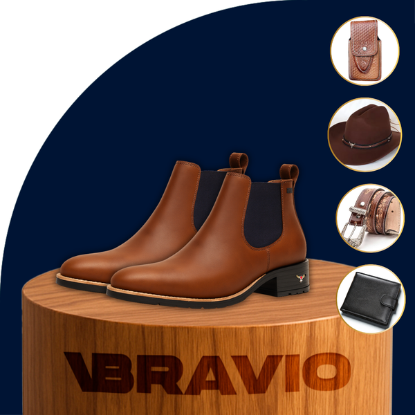 Kit Bota de Hombre Texan en Cuero Legítimo con Plantilla Ortopédica +REGALOS: Sombrero, Cinturón, Billetera y Funda