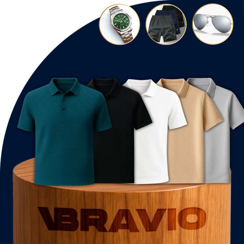 [Paga 3, Lleva 5] Kit de Camisas Polo de Seda Hielo + REGALOS: 3 Bermudas, Gafas de Sol y Reloj