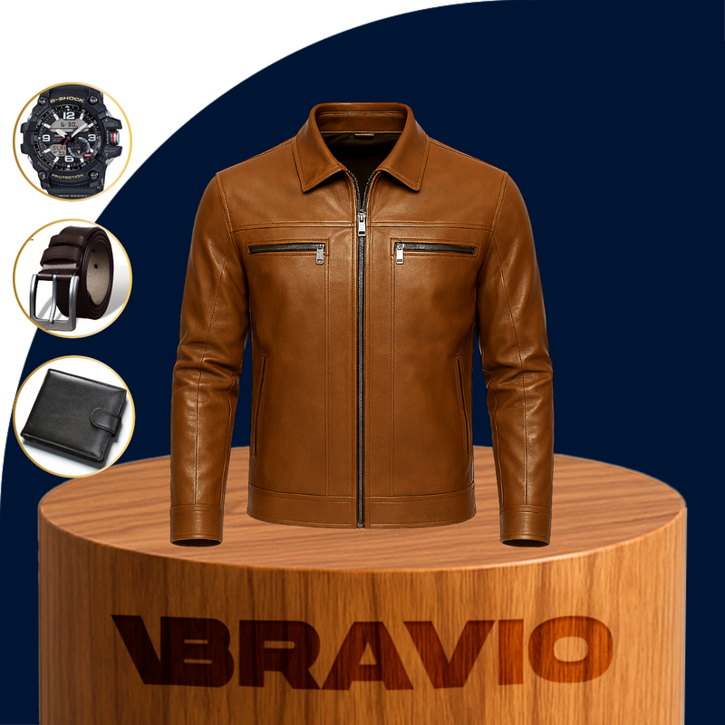 Campera de Hombre Cóndor en Cuero Legítimo +3 REGALOS: Cinturón, Reloj y Billetera