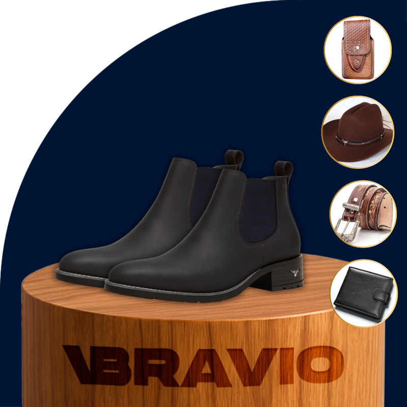 Kit Bota de Hombre Texan en Cuero Legítimo con Plantilla Ortopédica +REGALOS: Sombrero, Cinturón, Billetera y Funda