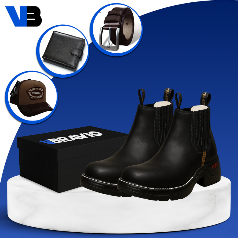 Kit Bota Ortopédica Fazenda con Caña Corta en 100% Cuero Bovino + REGALOS: Cinturón, Gorro y Billetera