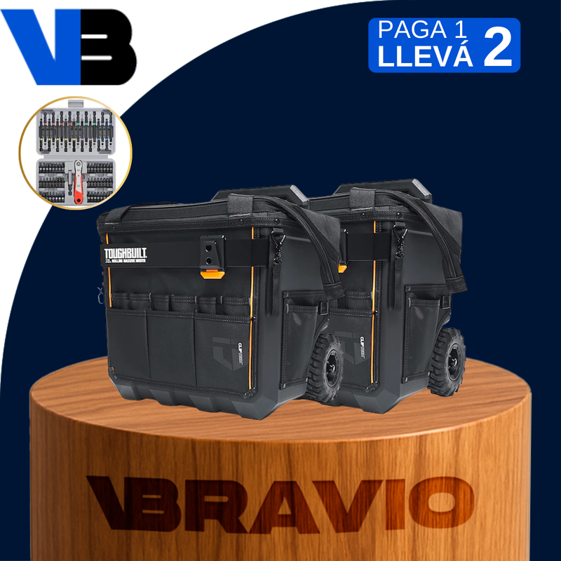 [Llevá 2 Pagá 1] Bolsa de Herramientas en Tela Oxford con Revestimiento ABS con Varios Bolsillos y Rueditas +REGALO: Kit de Herramientas